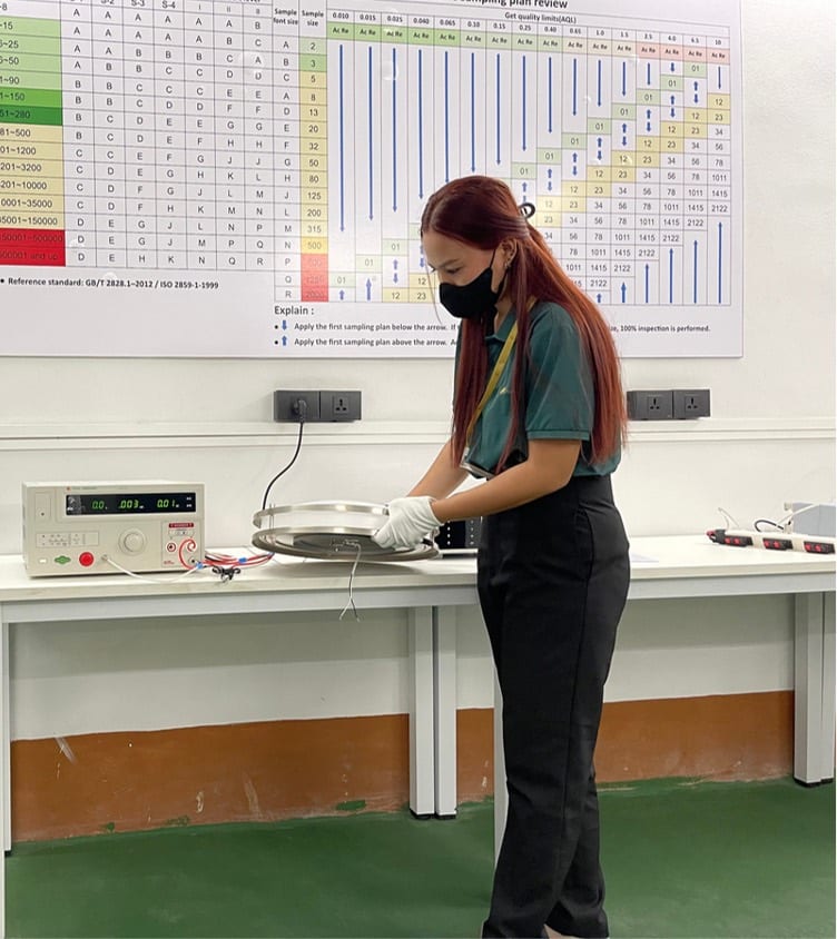 Quality inspection work for appliance component review at Thailand base