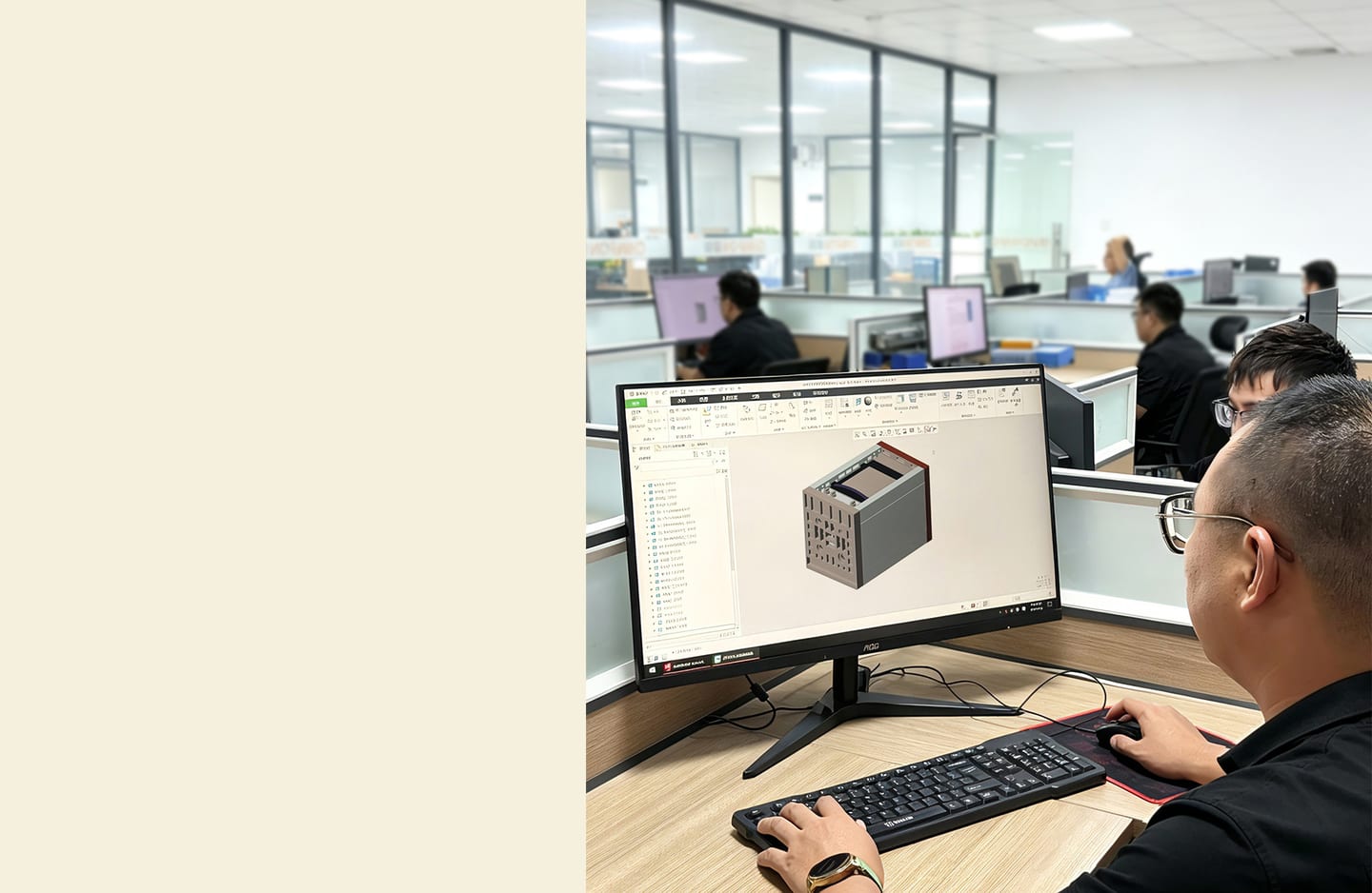 Engineering team reviewing appliance 3D design for OEM and ODM development