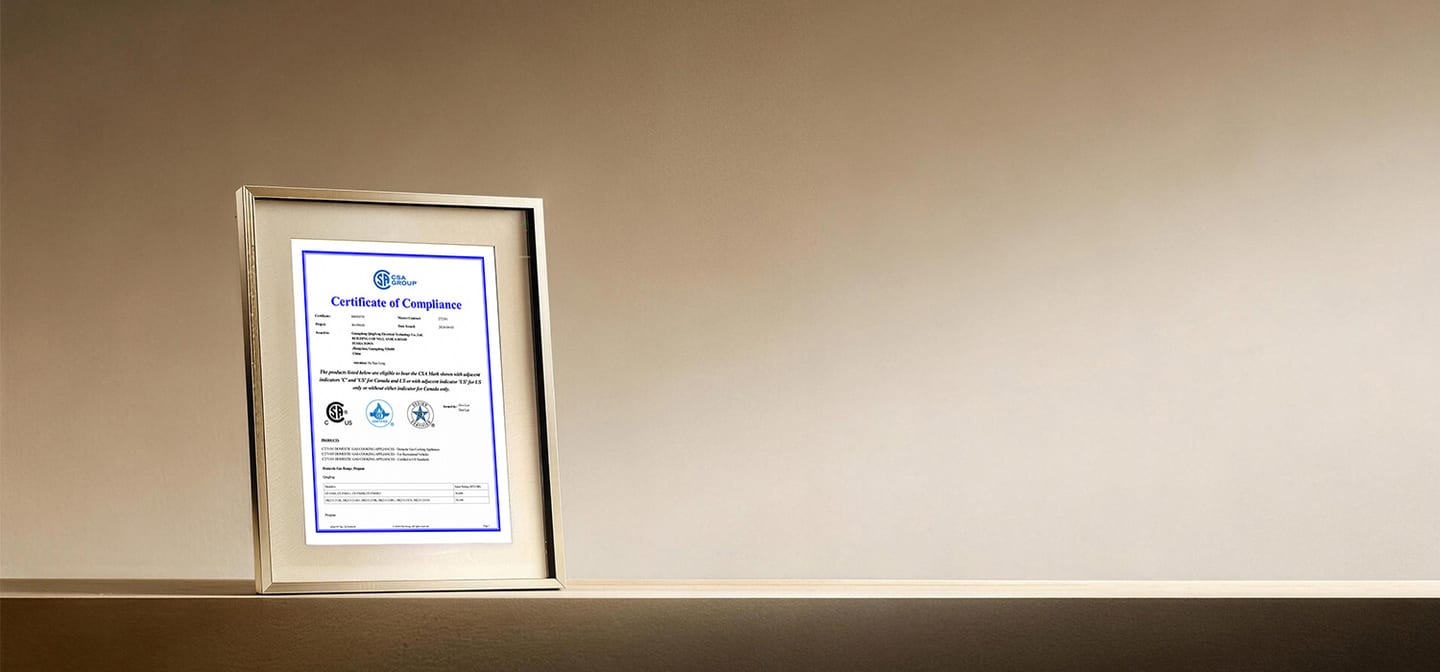 Masked certification evidence display for cooking appliance buyers