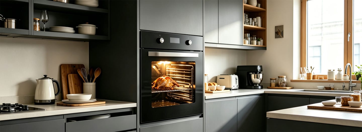 24" Built-in Electric Single Wall Oven with Full Touch Control installed kitchen banner