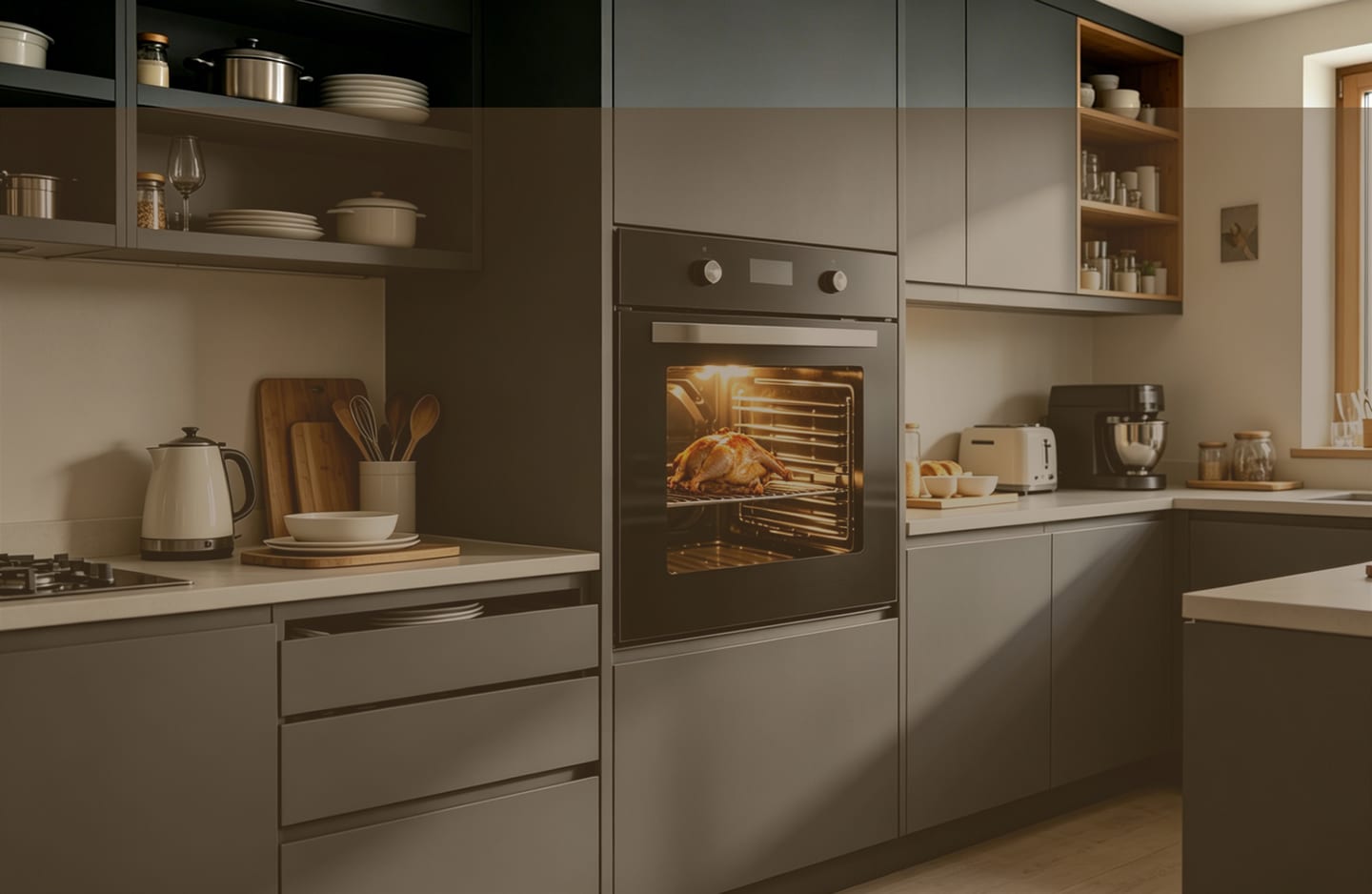 24 inch electric single wall oven installed in a modern kitchen