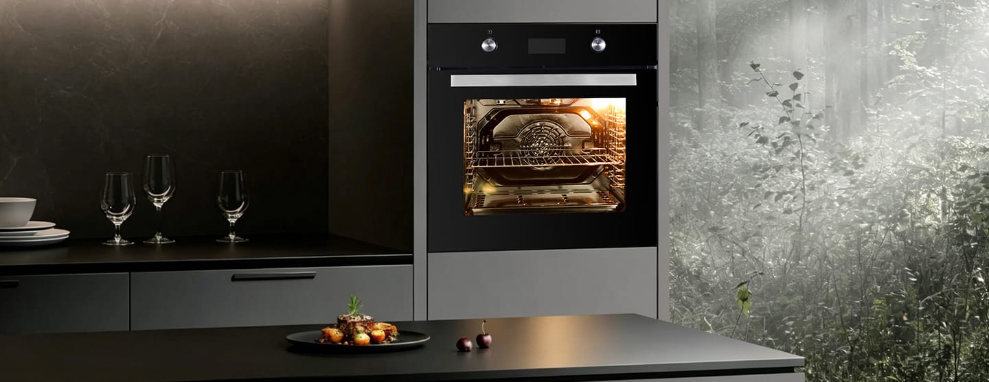 24 inch electric single wall oven in dark kitchen application